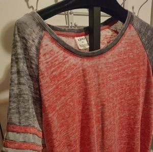 Distressed red baseball tee
